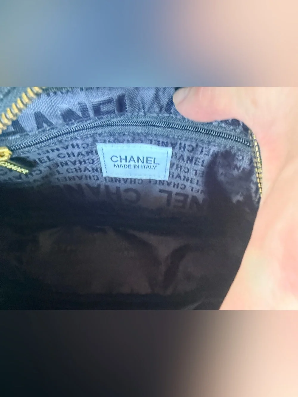 Chanel MAKEUP Dark Denim CC Branded Hand Bag w Gold Hardware/CC Branded DustBag